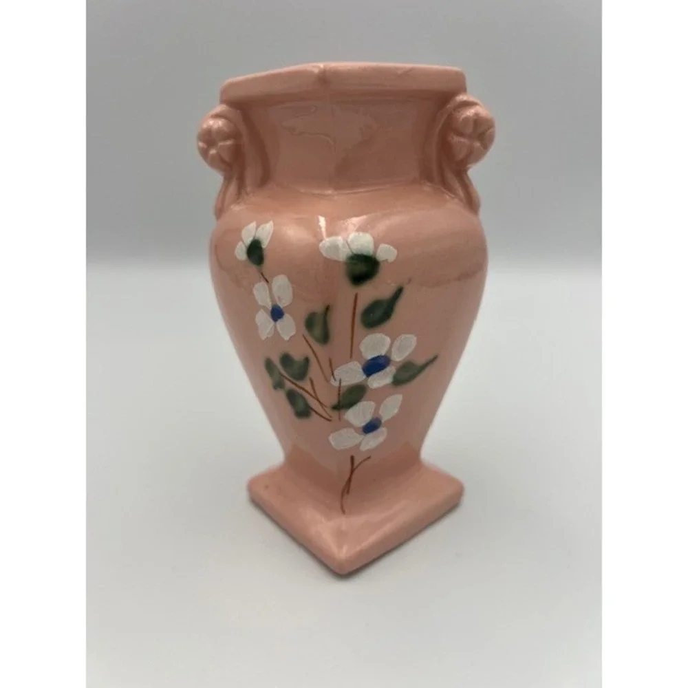 Vintage RRP Co Roseville Ohio Pink Floral Ceramic Vase 5.5 Inch Hand Painted